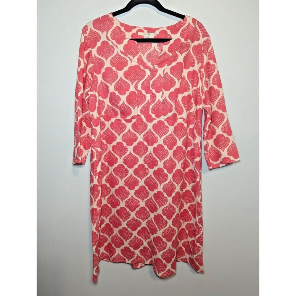 Boden Womens Pink & White Linen Tunic Dress Moroccan Print Size 14 Long